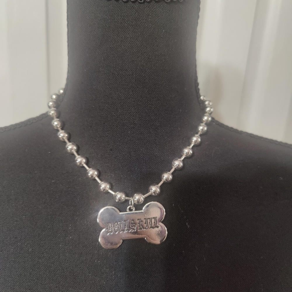 Dolls Kill Dog Tag Ball Chain Necklace Silver Tone Chunky Jewelry Alternative